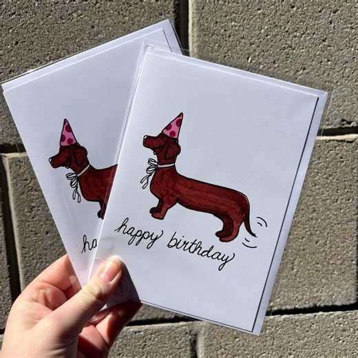 Happy Birthday Dog Greeting Card | Dachshund | Handmade | Blank Inside