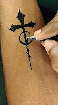 "Epic Cross Tattoo Creation with Just a Pen! 🎨✨ | Watch the Transformation!" #tattoo #shorts