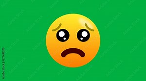 Crying and sad face emoji animation on green screen. Crying face with tearful eyes emoji on green screen.