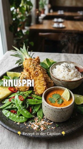 🍍 Knusprige Ananas Tempura mit Thai Currysauce, Zuckerschoten und Jasminreis 🍚 #shorts