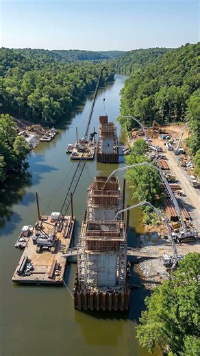 Curved River Bridge Built From Foundation To Finish