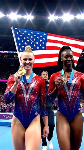 Gymnasts Celebrating With Medals