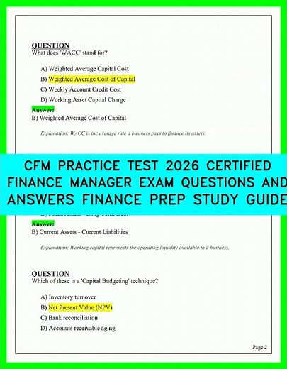 CFM Practice Test 2026 Certified Finance Manager Exam Questions Answers Finance Prep StudyGuide PDF