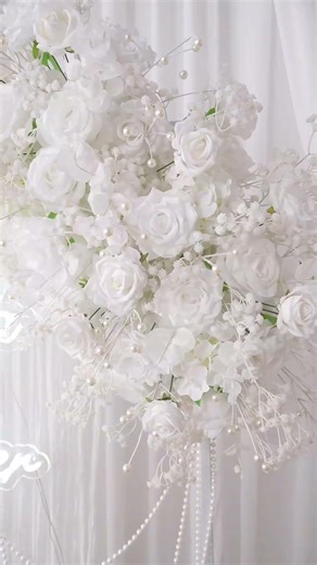 A9132 White Baby's Breath Rose Hang Floral Table Runner Wedding Banquet Aisle Props#wedding#flowers