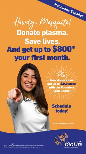 Our new Mesquite, TX plasma donation center is Now Open! Donors who donate within the first month get a special Founders Club Bonus! Plus, you can get up to $800* your first month. *Terms and conditions apply. | BioLife Plasma Services