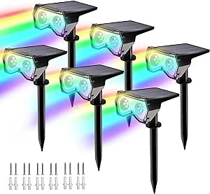 Solar Color Changing Lights Outdoor Lights, 6 Pack Multi-Color RGB Solar Spot Lights Outdoor, IP65 Waterproof Solar Path Lights, LED Solar Lights for Walkway Path Driveway Patio Yard & Lawn.