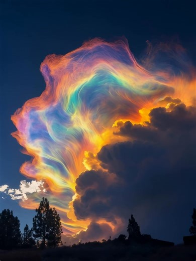 "This can't be real." 🤯 That was our exact reaction too! Believe it or not, this is 100% Mother Nature showing off. 🌈✨ This stunning phenomenon is called a Pileus Cloud displaying Cloud Iridescence. It happens when sunlight diffracts through tiny, uniformly sized water droplets or ice crystals in the cloud, separating the light into these incredible spectral colors. It’s essentially a rainbow smashing into a cloud! ☁️🎨 | Ethereal Earth