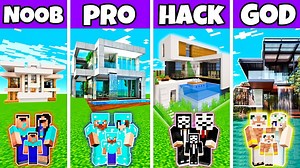 Minecraft: PRETTY MODERN HOUSE BUILD CHALLENGE – NOOB vs PRO vs HACKER vs GOD