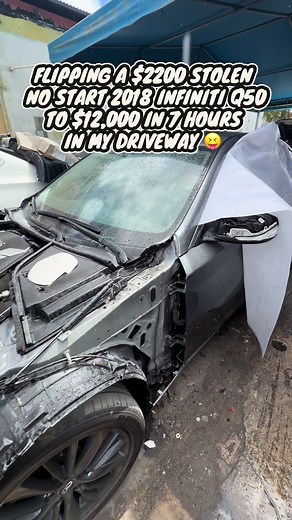 FLIPPING A $2200 STOLEN NO START 2018 INFINITI Q50 TO $12,000 IN 7 HOURS IN MY DRIVEWAY 😝 #akathemajin #q50 #flippingcars #fyp #infiniti