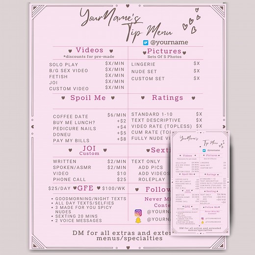 Editable Onlyfans Custom Tip Menu Template: Pink Canva Design (digital Download) - Etsy