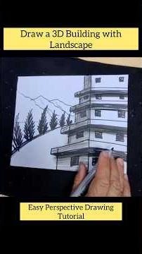 How to Draw a 3D Building with Landscape | #art #shorts #trending #yshorts