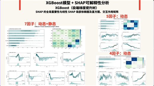 XGBoost模型 + SHAP可解释性分析：SHAP 的全局重要性与线性 SHAP 局部依赖图及直方图、交互作用矩阵
