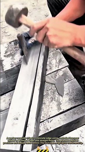Carving Process Refining Concrete Edges with Chisel for Precise Surface Finish #dailywork