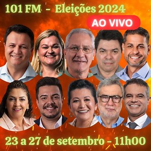E VEM AÍ 101 FM – ELEIÇÕES 2024 NÃO ESQUEÇA !! SEMANA QUE EM VOCÊ TEM UM PROGRAMAÇÃO ESPECIAL AQUI DENTRO DO JORNAL 101. DE 23 A 27 DE SETEMBRO ESTAREMOS RECEBENDO OS CANDIDATOS A PREFEITO E VICE PREFEITO DO MUNICIPIO. O PROGRAMA VAI PROMOVER PERGUNTAS BASEADA NO PLANO DE GOVERNO DOS CANDIDATOS E O FORUM DE ENTIDADES DE JABOTICABAL TAMBÉM VAI PARTICPAR , COM PERGUNTAS ABERTAS PARA OS CANDIDATOS. ESTA É UMA EXCELENTE OPORTUNIDADE PARA VOCÊ MUDAR SEU VOTO OU TER A CERTEZA QUE ESTÁ ESCOLHENDO O MEL