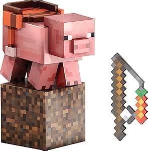 Mattel Minecraft Diamond Level Pig Action Figure with 4 Accessories, Collectible Set in 5.5-inch Scale with Pixelated Design