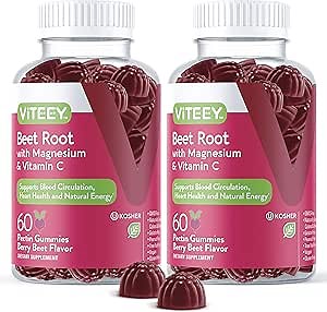 Amazon.com: Viteey Beet Root Gummies with Magnesium & Vitamin C - Beetroot Supplement for Heart Health, Blood Pressure Support - Vegan, Gluten-Free - 120 Count : Health & Household