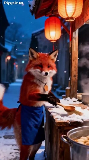 Red Fox Cooks Warmth on Snowy Slate Road—generate by Pippit#Pippit#Pippitai