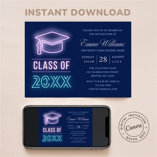 Class of 2026 Neon Graduation Invitation Template (digital Download) - Etsy Canada