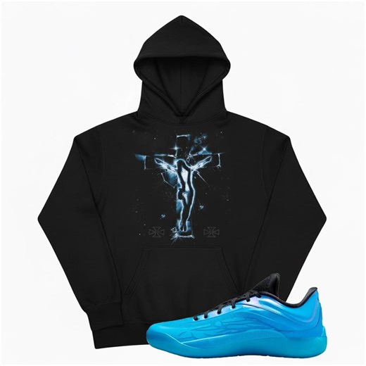 Gothic Cross Hoodie, Electric Blue Graphic Pullover, Streetwear Cyberpunk Style - Etsy