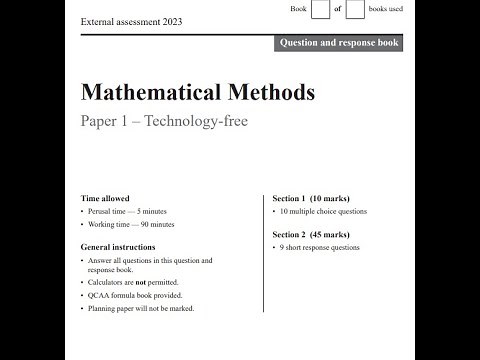 Maths Methods QCAA External Exam 2023 Tech free Q17-19
