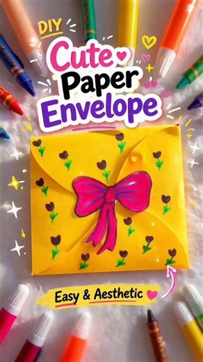 Cute Paper Envelope DIY 💜 Easy Craft Idea ✨#shorts#asthetic #diy #tulip#envelope #ghibli #trending