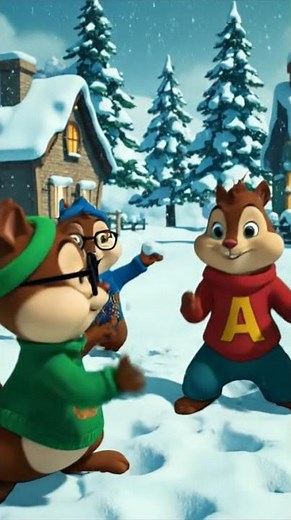 Alvin and the chipmunks having a snowball fight on Christmas Eve