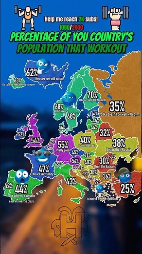 Percentage of your country’s population that workout #map #mapping #europe #usa #shorts #workout