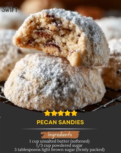 OLD-FASHIONED PECAN SANDIES These PECAN SANDIES were always tucked into Grandma’s holiday tins, wrapped in wax paper and dusted with sweet powdered sugar. One buttery bite brings back the quiet joy of sitting by her window with a warm cup of tea and a cookie in hand. Ingredients 1 cup unsalted butter (softened) 1/3 cup powdered sugar 3 tablespoons light brown sugar (firmly packed) 1 teaspoon vanilla extract 1/4 teaspoon salt 2 cups all-purpose flour 1 cup finely chopped pecans Extra powdered sug