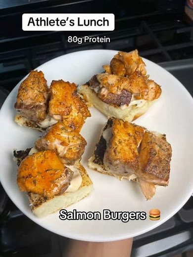 High Protein Salmon Sliders on Hawaiian Rolls