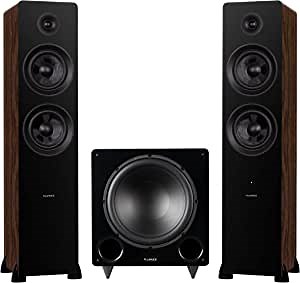 Fluance Ai81 Powered Floorstanding Tower Speakers and DB12 12" Low Frequency Ported Front Firing Powered Subwoofer with 15 Feet RCA Ultimate Performance Collection Subwoofer Cable (Natural Walnut)