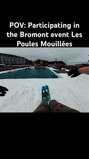 POV: Ski jump into the pool?! #skiing #skiingfails #bromont #skiingstunts