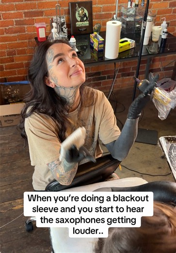 Saxophone Vibes During Blackout Tattoo Sleeve