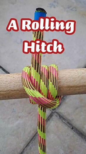 A Rolling Hitch. The rolling hitch is a knot is used to attach a rope to a rod, pole, or another rope. A simple friction hitch, it is used for lengthwise pull along an object rather than at right angles. The rolling hitch is designed to resist lengthwise movement for only a single direction of pull. #knot #tyingtheknot #boating #sailing #climbing #fyp #reelsfb #shorts | Nots