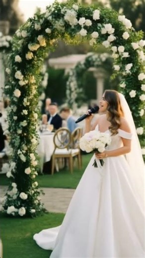 Bride's singing song on wedding dress