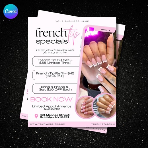French Tip Specials Pink Flyer Template | Canva Editable (digital Download - Etsy