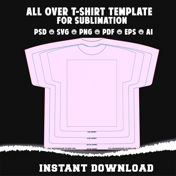 Sublimation-ready All Over Shirt Design Template - SVG, PNG, PSD - Blank Instant Download - Etsy