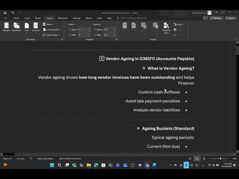 Vendor Ageing and way matching in ERP Dynamics