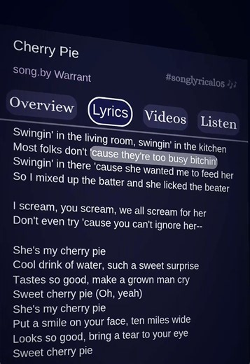 Cherry Pie...🎧🎶🎶 #warrant #song #lyrics #music #songlyrical05