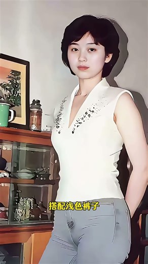 上世纪九十年代，这一身穿着可时髦啦！白色无袖上衣，还有带点装饰的领口 #老照片 #娱乐圈