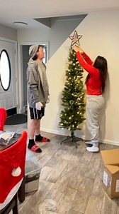 Setting up our cozy Christmas tree 🎄 Got this pencil tree from Target at 50% off and we love it! #HolidayVibes #FamilyTime #TargetFinds | Dimeo Joe