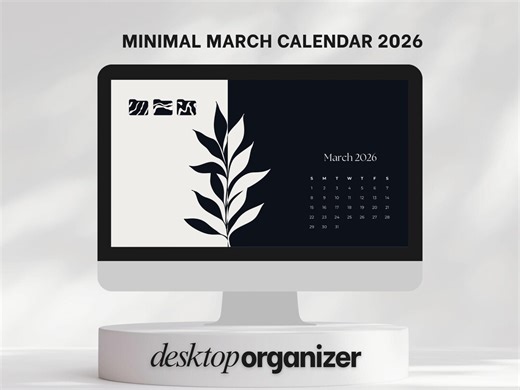 Minimal Desktop Organizer With March 2026 Calendar   Folder Icons | Black & Beige Computer Background Set - Etsy