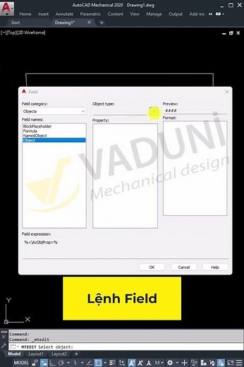 How to create and use Field to create dynamic data in AutoCAD #learnautocad #autocad #vadunishort