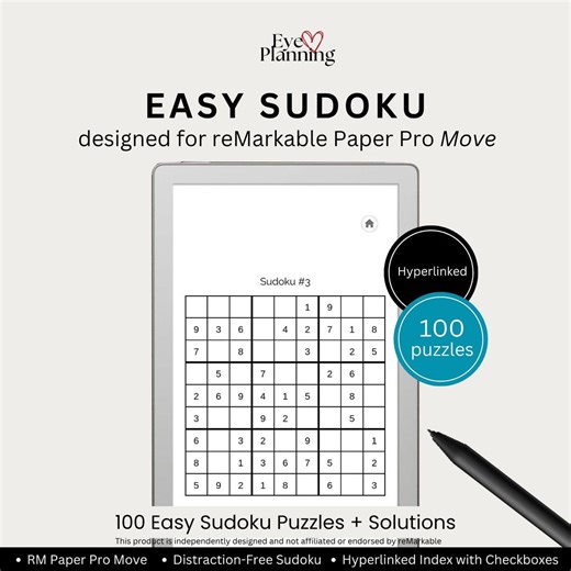 Einfaches Sudoku für reMarkable Paper Pro Move | 100 Sudoku Rätsel mit Lösungen | reMarkable Spiele, Puzzlebuch, Denkspiele & Denkspiele - Etsy.de
