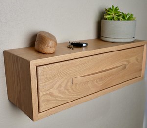 Floating Drawer Shelf, Solid Oak Hardwood, Handcrafted in California, Custom Sizes Available. - Etsy