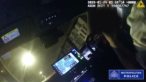 Terrifying moment 'stolen' Land Rover reverses over police car