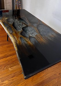Handmade Epoxy Resin Dining Table: Burned Wood Forest Design, Luxury Art Furniture - Etsy