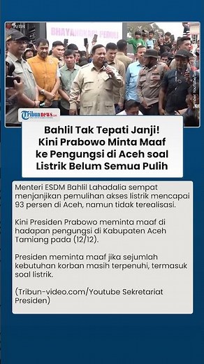Bahlil Tak Tepati Janji, Kini Prabowo Minta Maag ke Pengungsi Aceh soal Listrik Belum Semua Pulih