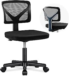Office Chair, Armless Small Home Office Desk Chair, Ergonomic Low Back Computer Chair, Adjustable Rolling Chair with Lumbar Support for Small Space