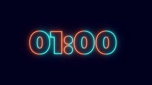 Neon light 60 seconds countdown animated. neon countdown timer.