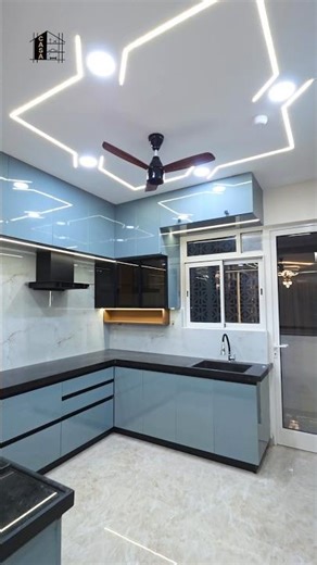 Modern Blue & Black Modular Kitchen Design 💎 | ‪@casainteriorsanddecors‬